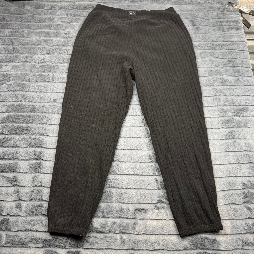 Calvin Klein Performance Black Ribbed Knit Jogger Pants Large Stretch CK Lounge - Picture 8 of 9
